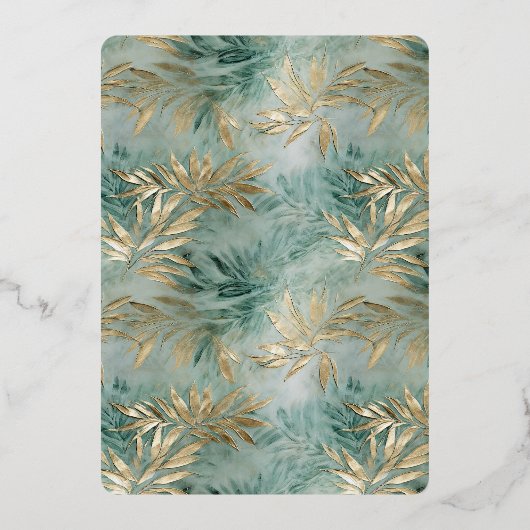 グリーン金ゴールド熱帯離れブライダルシャワー 箔招待状 (裏面)