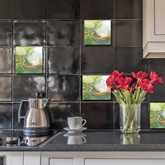 グリーン金ゴールド白大理石 タイル