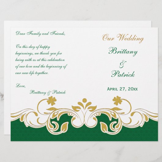 グリーン金ゴールド白巻き結婚式 プログラムカバー (正面/裏面)