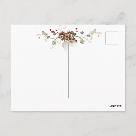 グリーン金ゴールド葉ズレッドベリーポインセティアクリスマス ポストカード (裏面)