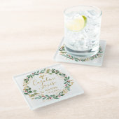 グリーン金ゴールド葉ベビーバプテスマ ガラスコースター (アングル)