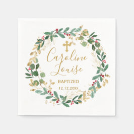 グリーン金ゴールド葉ベビーバプテスマ スタンダードカクテルナプキン