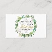 グリーン金ゴールド葉リーススターバーバルミツワー プレイスカード (裏面)