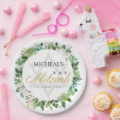 グリーン金ゴールド葉リーススターバーバルミツワー ペーパープレート (パーティー)