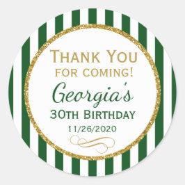 グリーン金ゴールド誕生日サンキュー来ズメッセージカード ラウンドシール