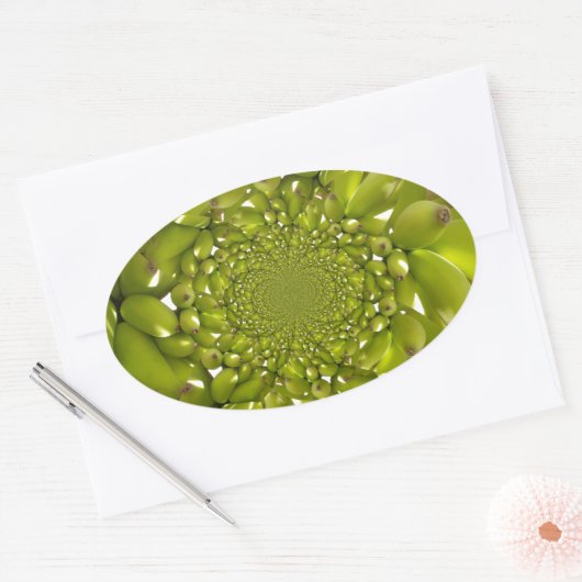 グリーン金ゴールド:トロピカルツイストバナナ万華鏡のように千変万化するパターン 楕円形シール (封筒)