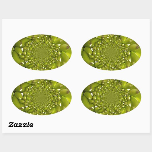 グリーン金ゴールド:トロピカルツイストバナナ万華鏡のように千変万化するパターン 楕円形シール (シート)