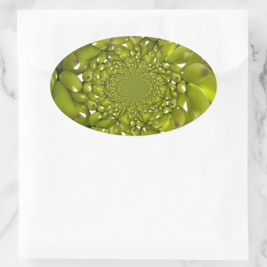 グリーン金ゴールド:トロピカルツイストバナナ万華鏡のように千変万化するパターン 楕円形シール (バッグ)