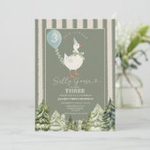 グリーン間抜けグース冬の森の男の子3歳の誕生日 招待状 (スタンド正面)