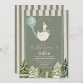 グリーン間抜けグース冬の森の男の子3歳の誕生日 招待状 (正面/裏面)