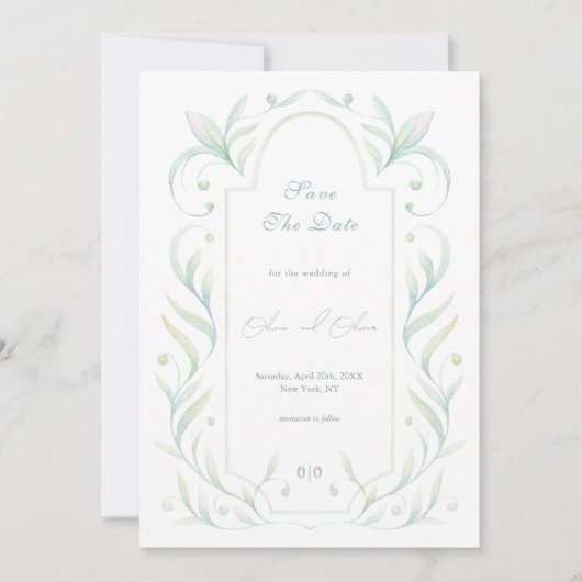 グリーン離れウェディングの日付を保存 招待状 (正面)