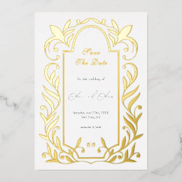 グリーン離れウェディングの日付を保存 箔招待状