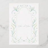 グリーン離れウェディングの日付を保存 箔招待状 (裏面)