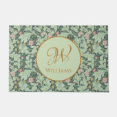 グリーン離れゴールデンモノグラムミントモリスパターン ドアマット (正面)