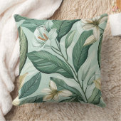 グリーン離れズホワイトライスボタニカルフローラグリーンリー クッション (ブランケット)