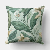 グリーン離れズホワイトライスボタニカルフローラグリーンリー クッション (正面)