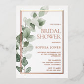 グリーン離れバラゴールドフォイルブライダルシャワー 箔招待状 (正面)
