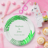 グリーン離れパームツリーアートエレガントな結婚式 ペーパープレート (パーティー)