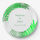 グリーン離れパームツリーアートエレガントな結婚式 ペーパープレート (正面)