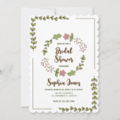 グリーン離れピンクフラワーブライダルシャワー 招待状 (正面)