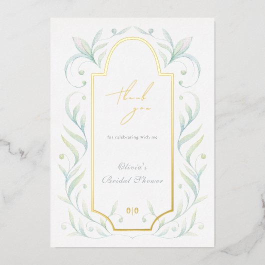 グリーン離れブライダルシャワーサンキューカード 箔招待状 (正面)