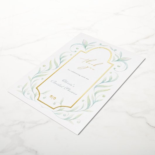 グリーン離れブライダルシャワーサンキューカード 箔招待状 (回転した状態)