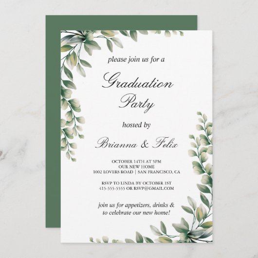 グリーン離れユーカリ植物卒業パーティー 招待状 (正面/裏面)
