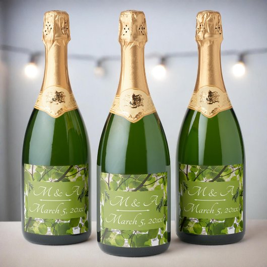グリーン離れワ結婚イきらめくンボトルラベル スパークリングワインラベル