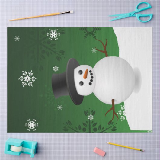 グリーン雪だるまウィンターシーンクリスマスティッシュペーパー 薄葉紙 (クラフト)