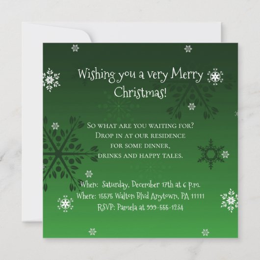 グリーン雪だるまウィンターシーンクリスマス招待状 招待状 (裏面)