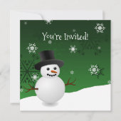 グリーン雪だるまウィンターシーンクリスマス招待状 招待状 (正面)