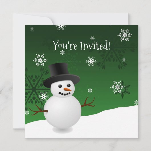 グリーン雪だるまウィンターシーンクリスマス招待状 招待状 (正面)