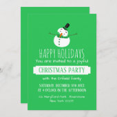 グリーン雪だるまクリスマスパーティの招待状 案内状 (正面/裏面)