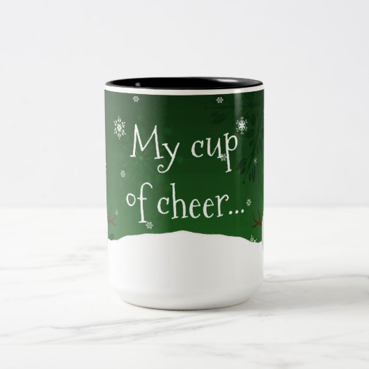 グリーン雪だるま冬シーンクリスマスマグカップ ツートーンマグカップ (中央)