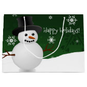 グリーン雪だるま冬景色クリスマス抱き枕 ラージペーパーバッグ (正面)