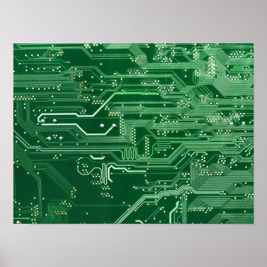 グリーン電子回路基板コンピュータパターン ポスター (正面)