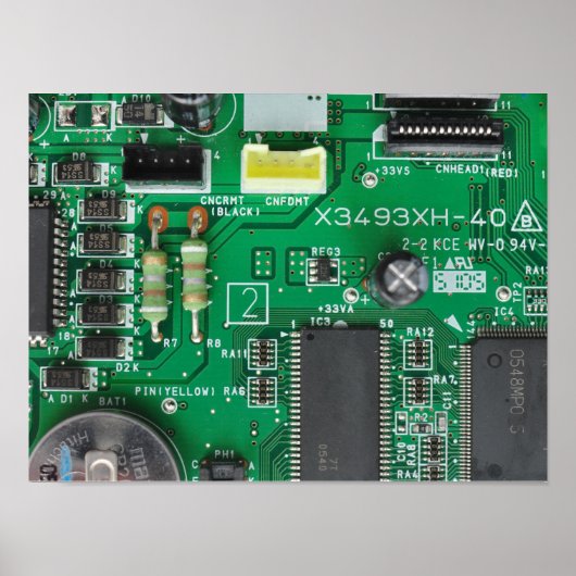 グリーン電子回路基板コンピュータパターン ポスター (正面)