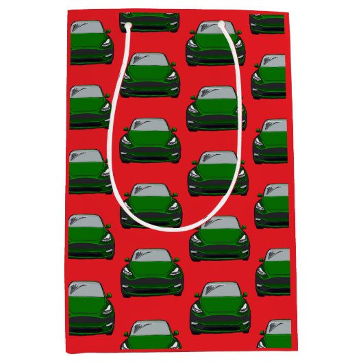 グリーン電気自動車SUV車の赤い背景 ミディアムペーパーバッグ (正面)