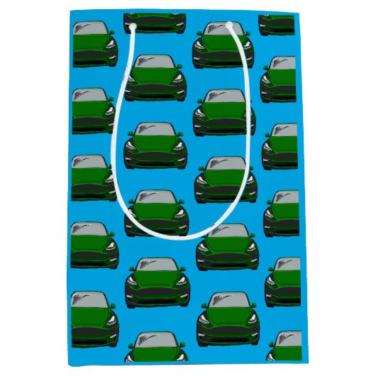 グリーン電気自動車SUV車の青の背景 ミディアムペーパーバッグ (正面)