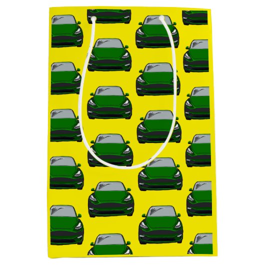グリーン電気自動車SUV車の黄色の背景 ミディアムペーパーバッグ (正面)
