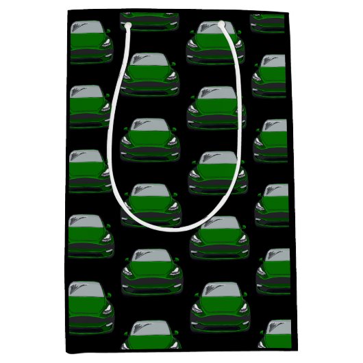 グリーン電気自動車SUV車の黒の背景 ミディアムペーパーバッグ (正面)