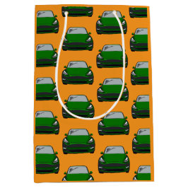 グリーン電気自動車SUV車オレンジ色の背景 ミディアムペーパーバッグ