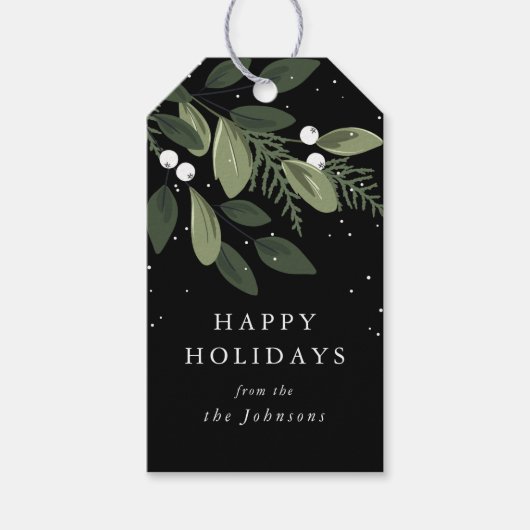 グリーン霜の降りたリース ギフトタグ (正面)