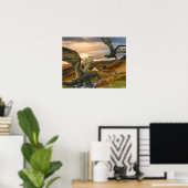 グリーン飛んでいるドラゴンファンタジー山脈 ポスター (ホームオフィス)