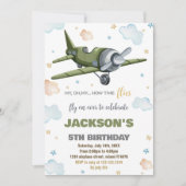 グリーン飛行機誕生日招待状 招待状 (正面)