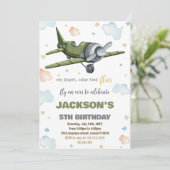 グリーン飛行機誕生日招待状 招待状 (スタンド正面)