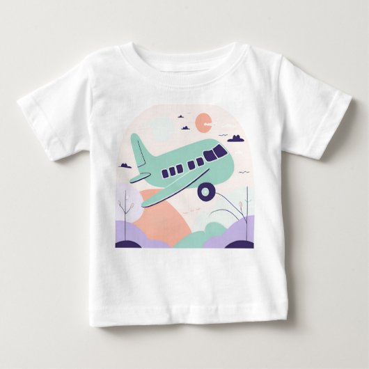 グリーン飛行機AIアート ベビーTシャツ (正面)