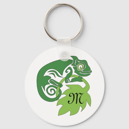 グリーン飲カメレオンリザぶら下がったード キーホルダー (正面)