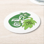 グリーン飲カメレオンリザぶら下がったード ラウンドペーパーコースター (アングル)