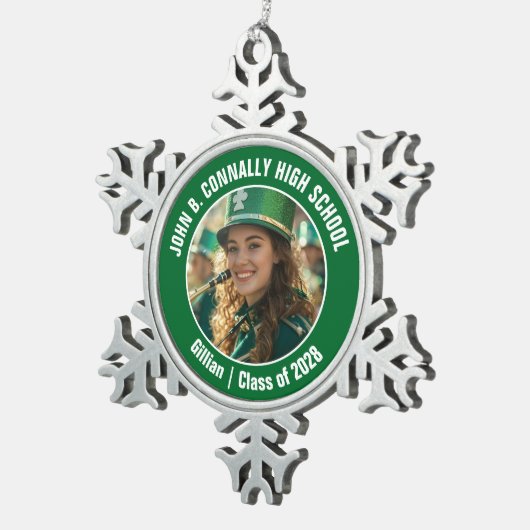 グリーン高校マーチングバンド写真ギフト スノーフレークピューターオーナメント (右)